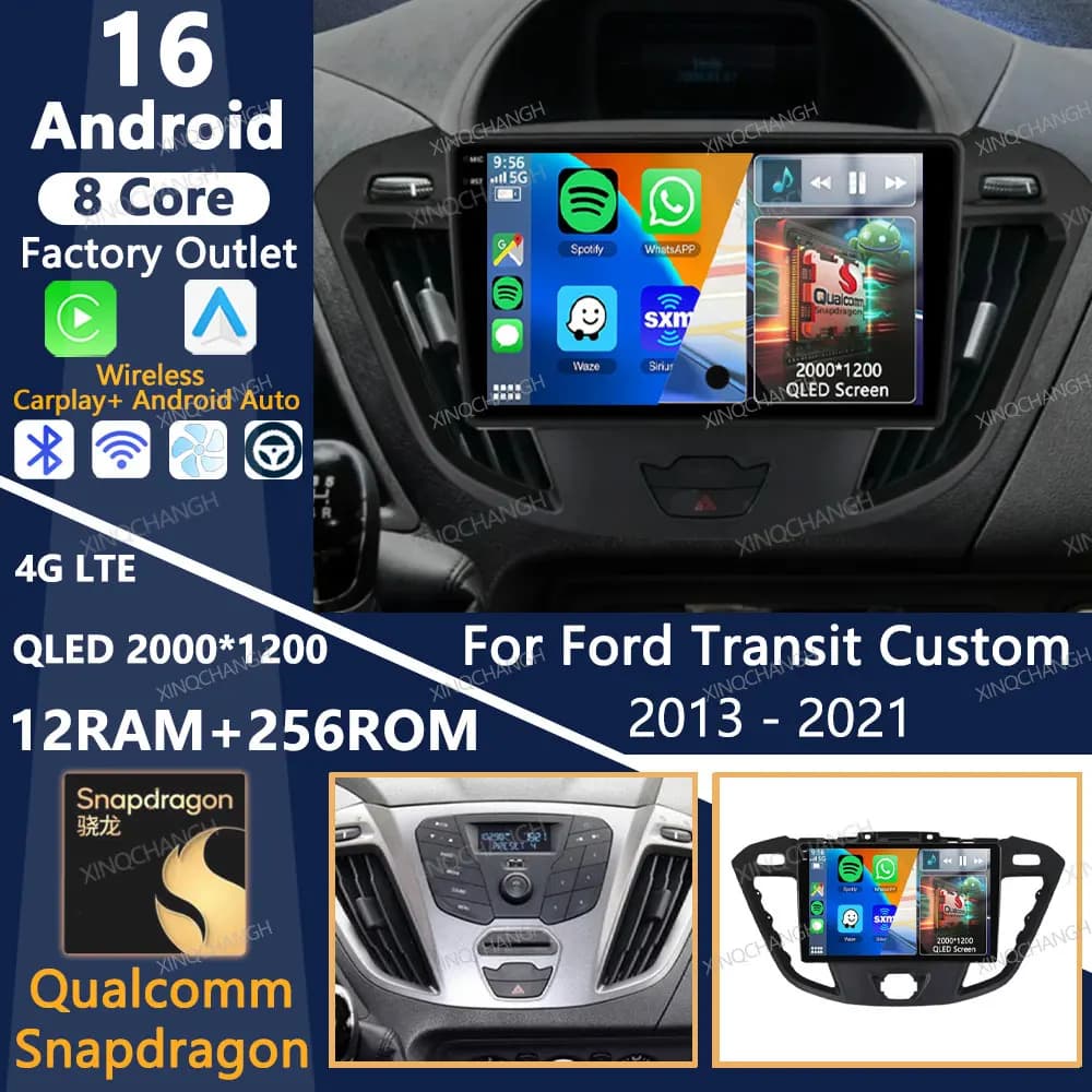 Android 16 Car Radio For Ford Transit Custom 2013 - 2021 Head Unit Carplay Auto GPS Multimedia Video Player BT 4G WIFI QLED 2DIN