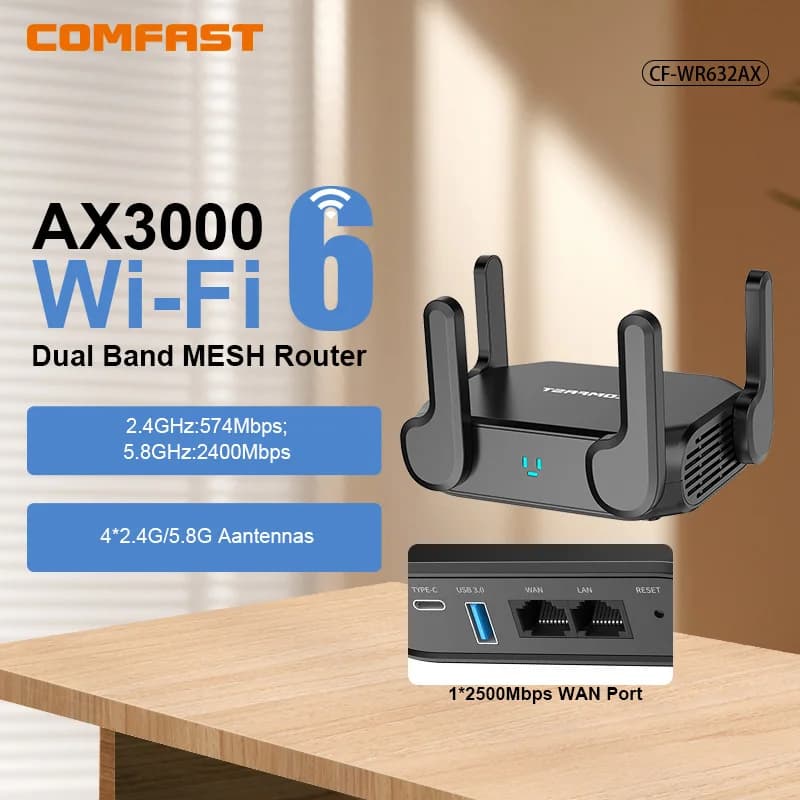 COMFAST AX3000 MESH WiFi6 Gigabit Router wireless USB 3.0 2.5 porta di rete Dual Band 2.4G/5.8Ghz 4 antenne ad alto guadagno per la casa