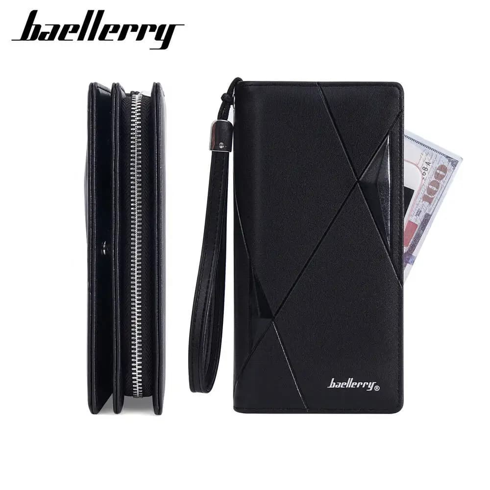 Baellerry Men's Custom Engraved Long Wallet PU Leather RFID Blocking 10+ Card Slots Zipper Gift Handbag For Men Business Wallet