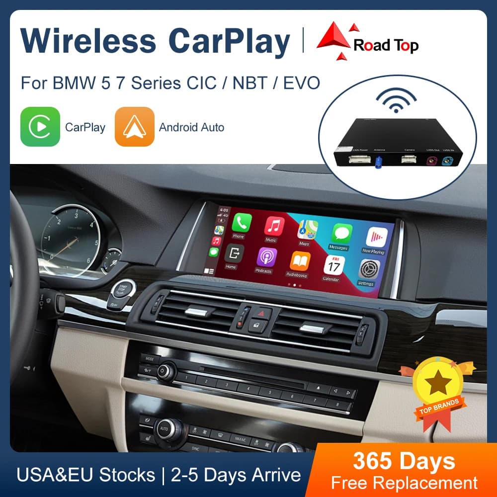 Road Top Wireless CarPlay Android Auto per BMW serie 5 7 F10 F11 F07 GT F01 F02 F03 F04 2009-2016, con funzioni di collegamento specchio