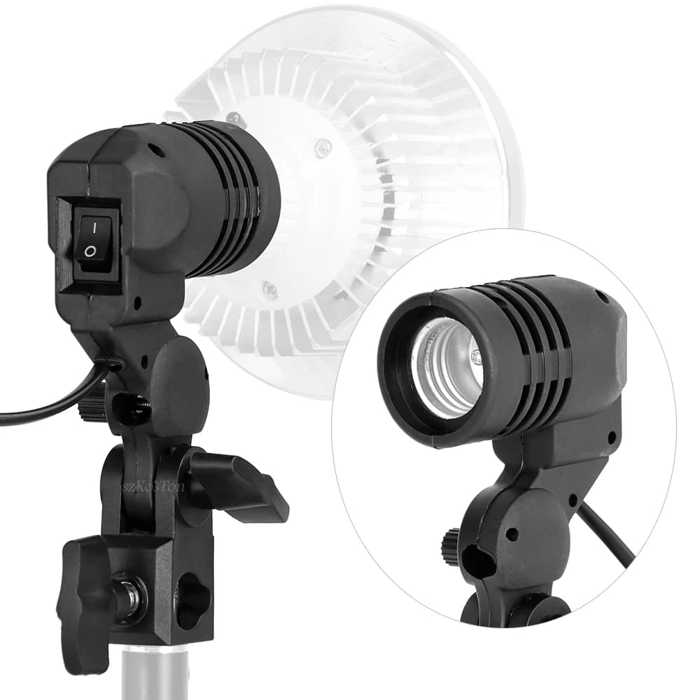 Portalampada a testa singola Presa E27 Staffa per ombrello flash Portalampada per illuminazione fotografica per accessori per studio fotografico US EU