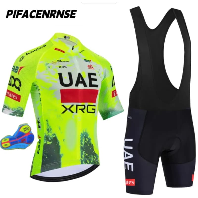 Nuovo Completo Ciclismo Giallo UAE Team: Maglia e Pantaloncini Uomo Donna Asciugatura Rapida Ropa Ciclismo Pro Abbigliamento Bici
