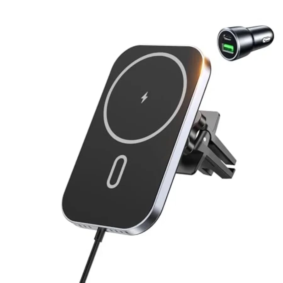 Supporto per auto MagSafe con caricatore e adattatore, 360 ° Caricabatterie wireless magnetico rotante per auto per iPhone, compatibile con iP