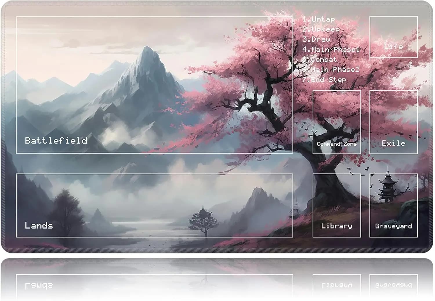 Accessori per PC lavabili durevoli in gomma antiscivolo per carte da gioco paesaggistiche con fiori di ciliegio rosa, stampa ad alta definizione