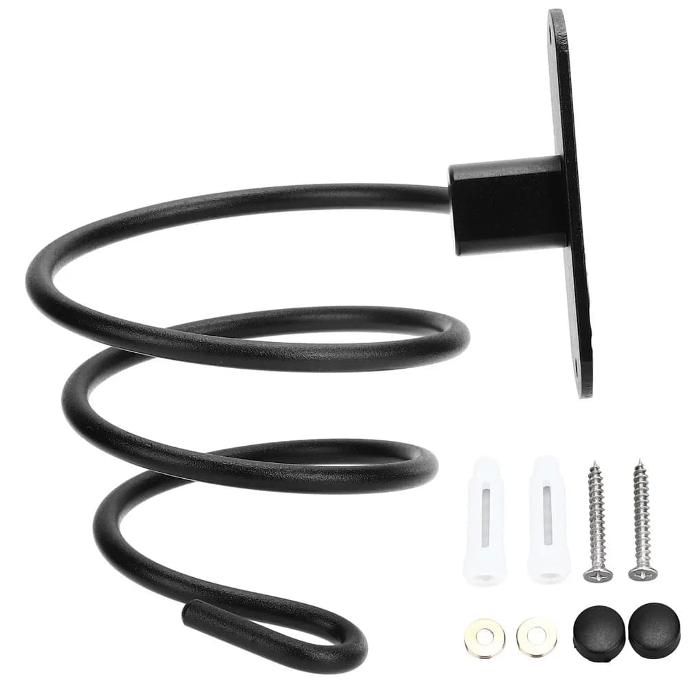 Aluminum Hair Dryer Holder Black Swivel Storage Blower Hanging Rack Space Saving Spiral Design Hair Tool Organizer