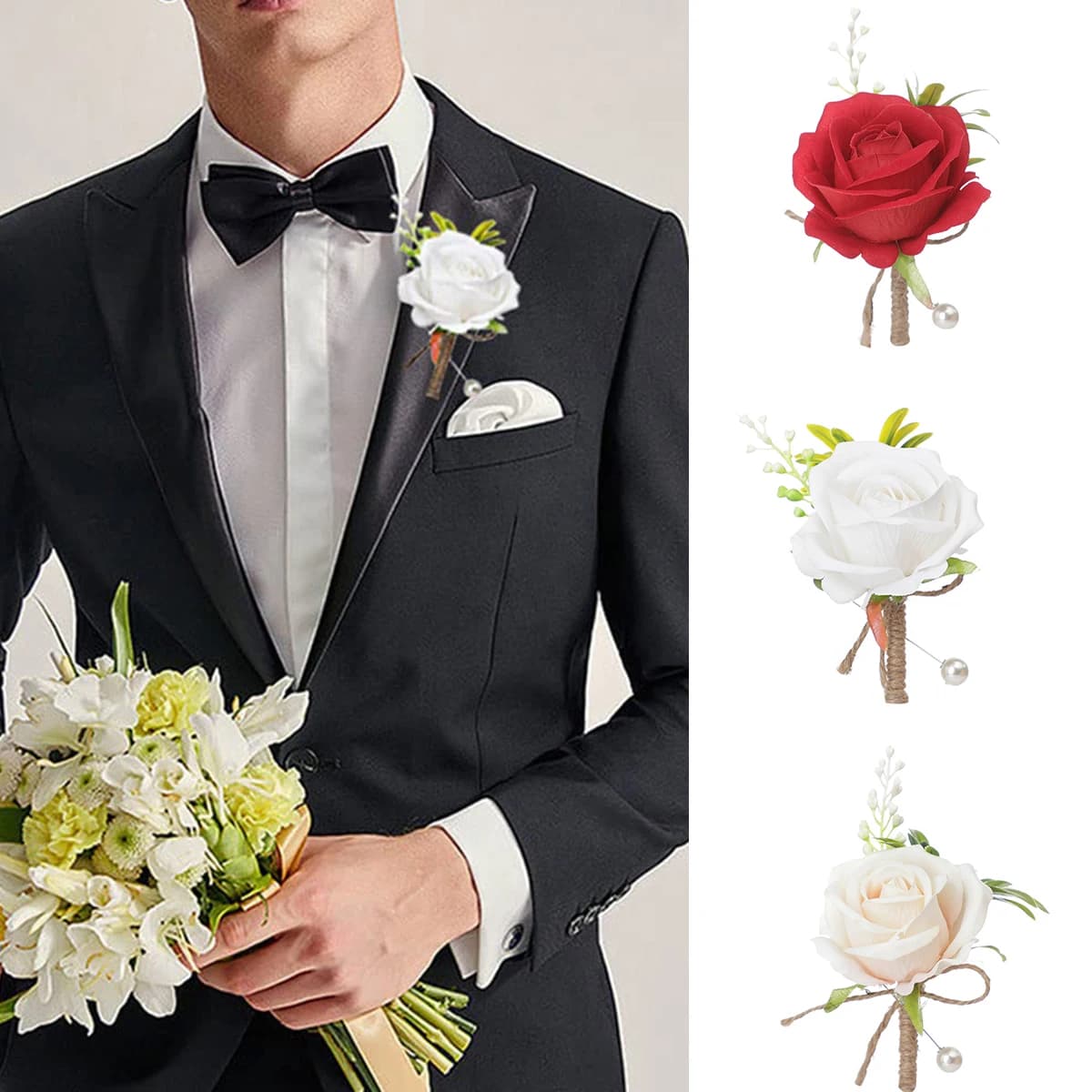 Abito formale da uomo Simulazione Spilla rosa Decorazione di nozze Elegante accessorio floreale in plastica per il petto