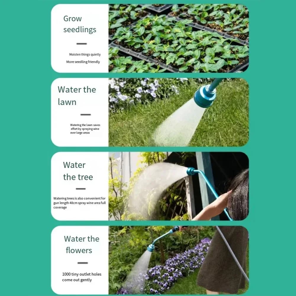 Aluminium irrigation pipe with 1000 holes detachable nozzle, thumb control and stagnated seals for garden and lawn