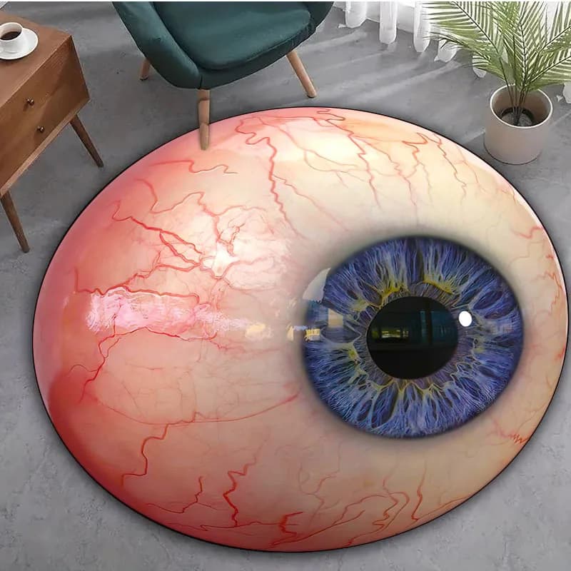 Round carpet with realistic eyeball design, polyester home decoration mat for bedroom, bar, yoga, balcony, travel, eye-shaped carpet