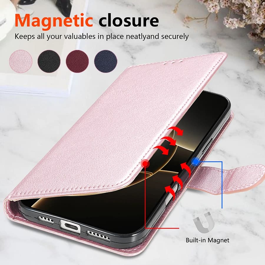 Portafoglio con slot per schede Custodia in pelle con vibrazione magnetica stile classico per iPhone 17 Air 17 Pro Max Borsa per carte antiurto