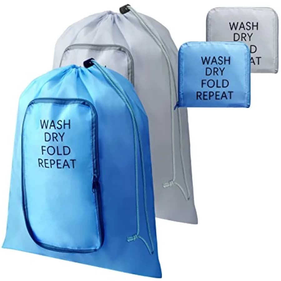 2 Pcs Travel Laundry Bag Washable Dirty Clothes Bag with Drawstring and Zipper for Suitcase, 22 x 18 Inch Gray, Blue