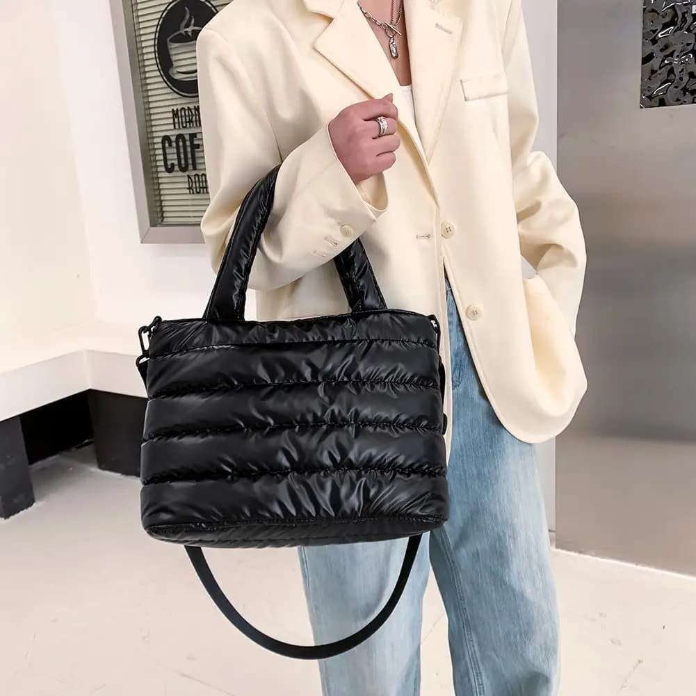Women Fashion Nylon Embroidery Thread Crossbody Bag Winter Solid Color Handbag for Women Creative Birthday Gifts