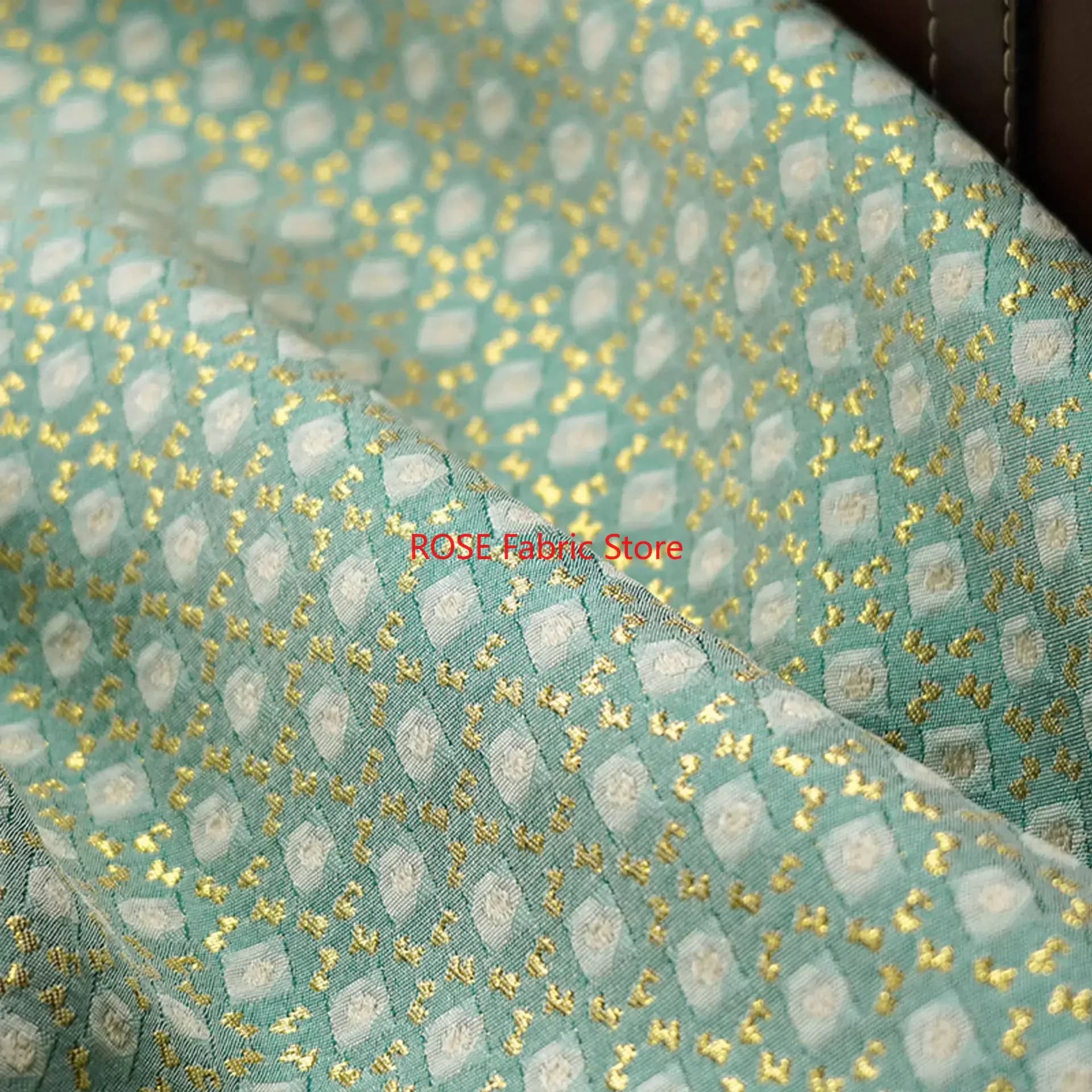 1 Meter Gold Silk Geometric Relief Jacquard Fabric Simple Dress Skirt Bag Pillow Cover Decorative Sewing Fabric