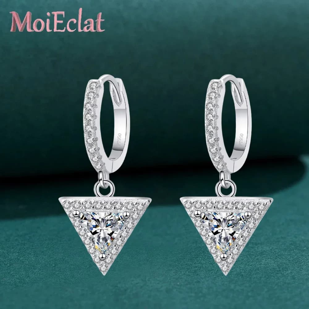 Orecchini Pendenti di Lusso in Platino Pt950 con Geometria Radiante per Donne, Orecchini Triangolari con Diamante Moissanite da 1/2 Carato, Gioielli Raffinati per Matrimonio