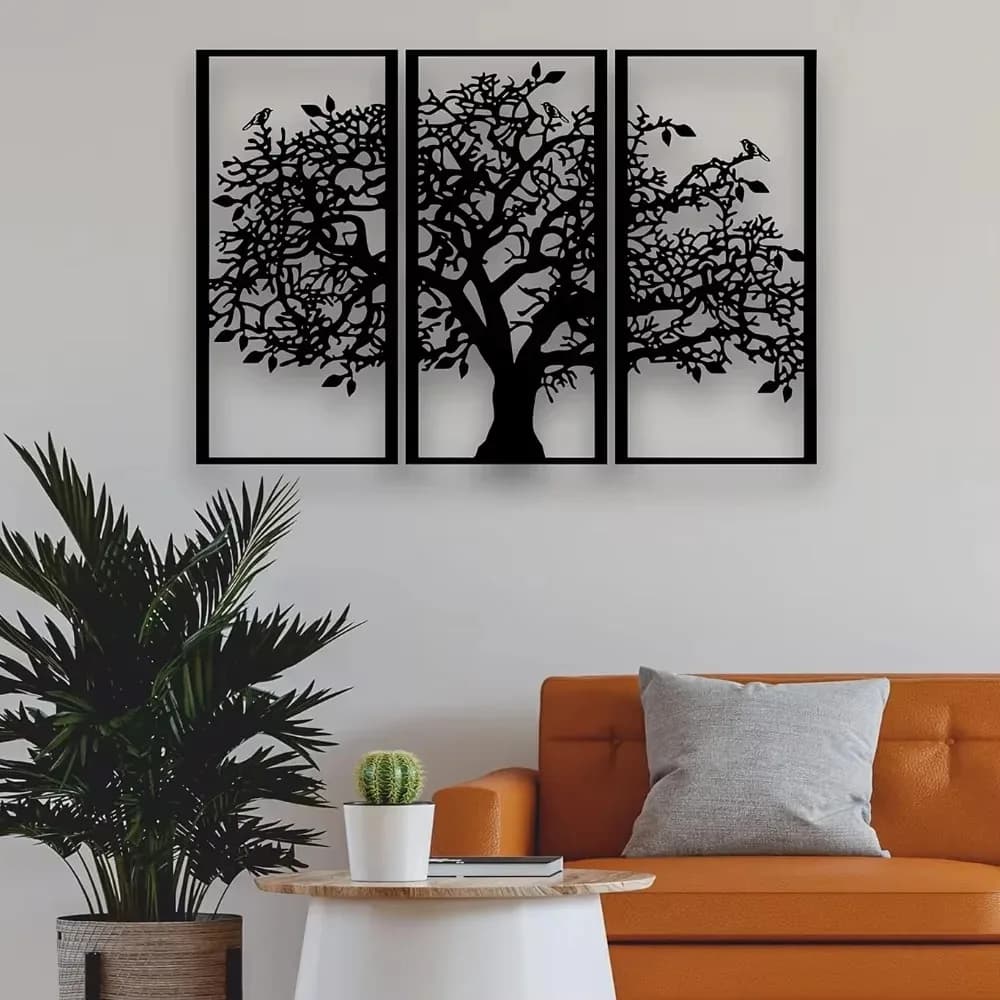 Decorazione da parete in metallo con albero genealogico da 3 pezzi – Arte in ferro con albero della vita. Arte Murale 3D Moderna per Decorazione di Casa, Camera da Letto e Soggiorno.