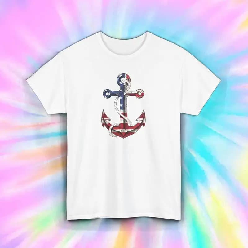 Ancora patriottica bandiera USA maglietta barca nautica vela S 5XL