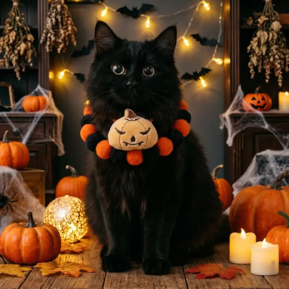 Halloween Pet Cat Pumpkin Decoration Funny Style Orange Dog Collar Pumpkin Design Cat Collar With Adjustable Rope Small Pet Use