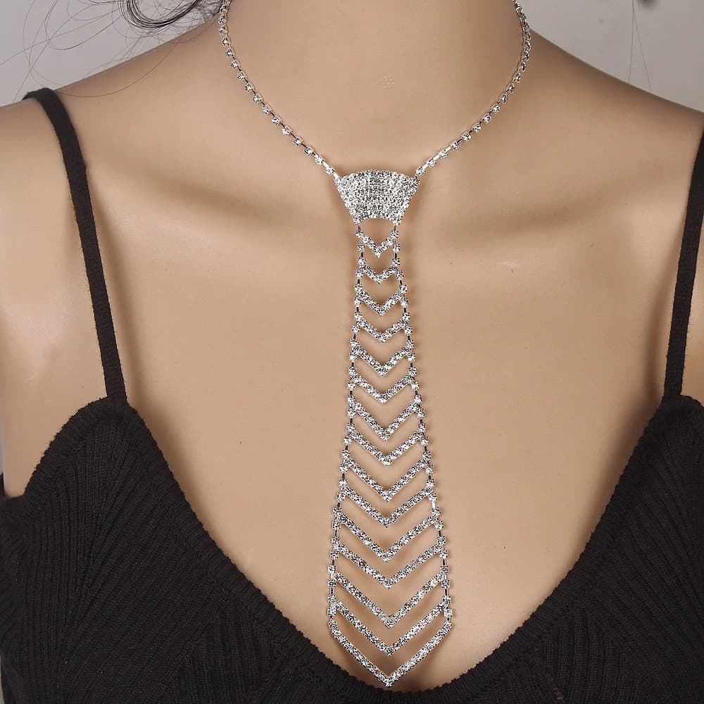 Rhinestone tie wedding dress accessories trendy arrow shape men and women fashion tie necklace