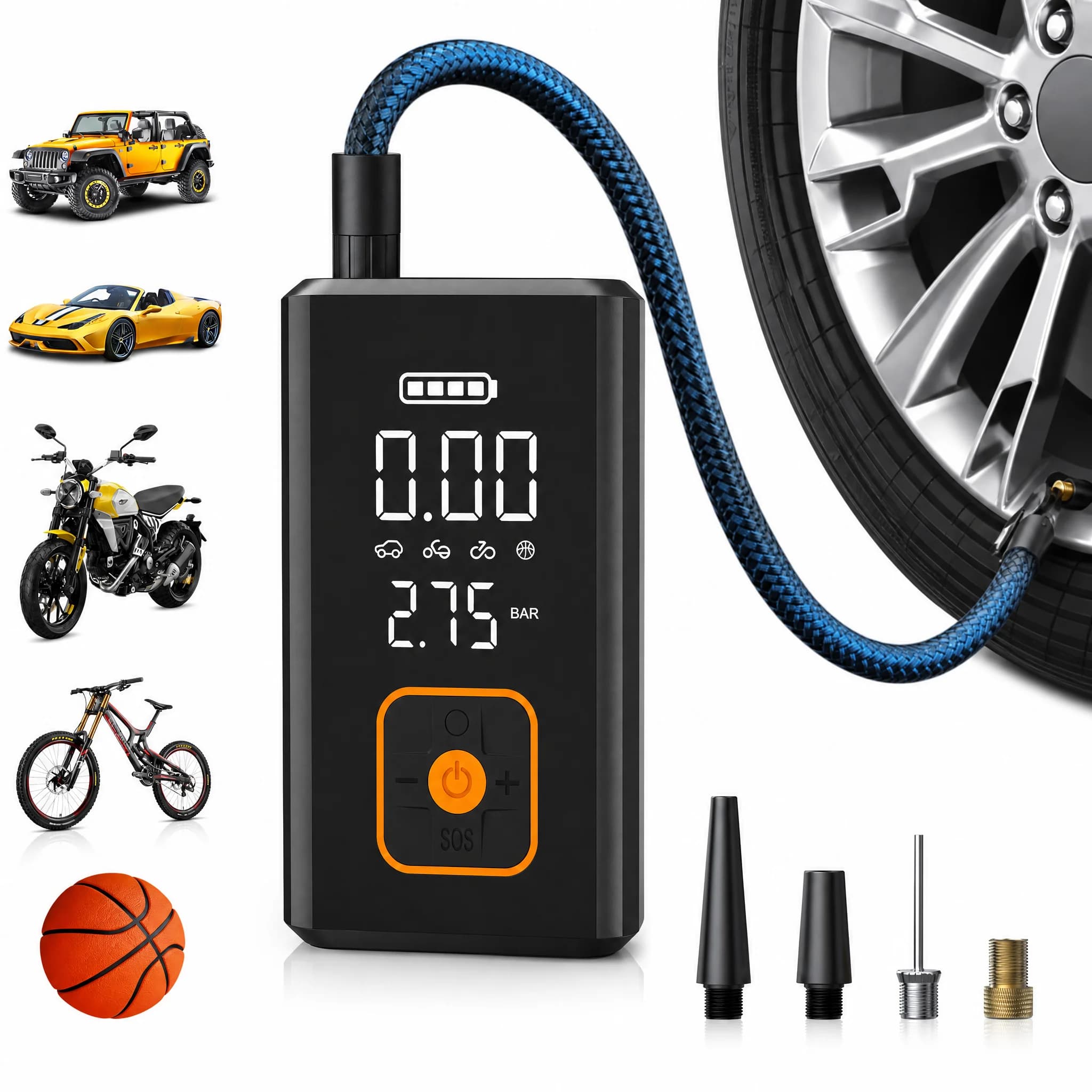 LCD Display Wireless Portable Air Pump Electric Air Compressor, Tyre Inflator for Car, Motorcycle, Bike Tires and Sports Ball