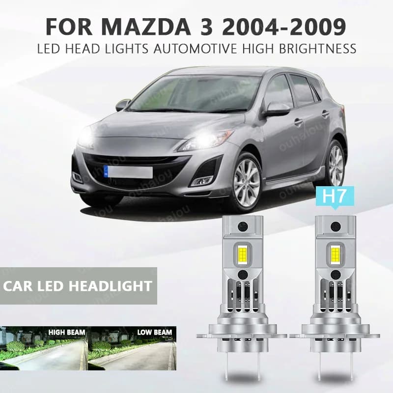 2PCS Per Mazda 3 2004 2005 2006 2007 2008 2009 Luce Bassa Ha Condotto La Lampadina H7 Faro Lampadina 60W 6000K Plug and Play 12V H7