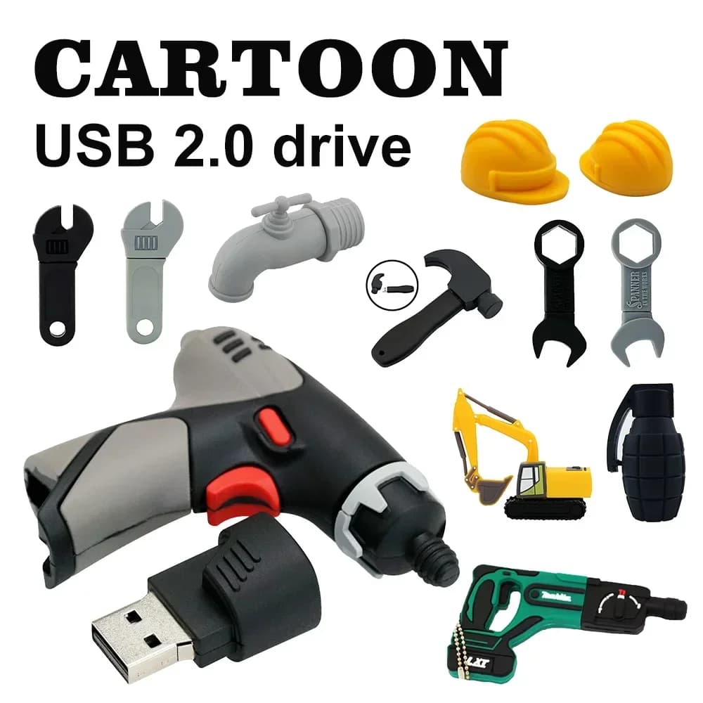 Strumento hardware per cartoni animati USB 2.0 Flash Drive 8/16/32/64GB Pendrive Martello Rubinetto Idrante Chiave Trapano elettrico Pen Drive Usb Stick