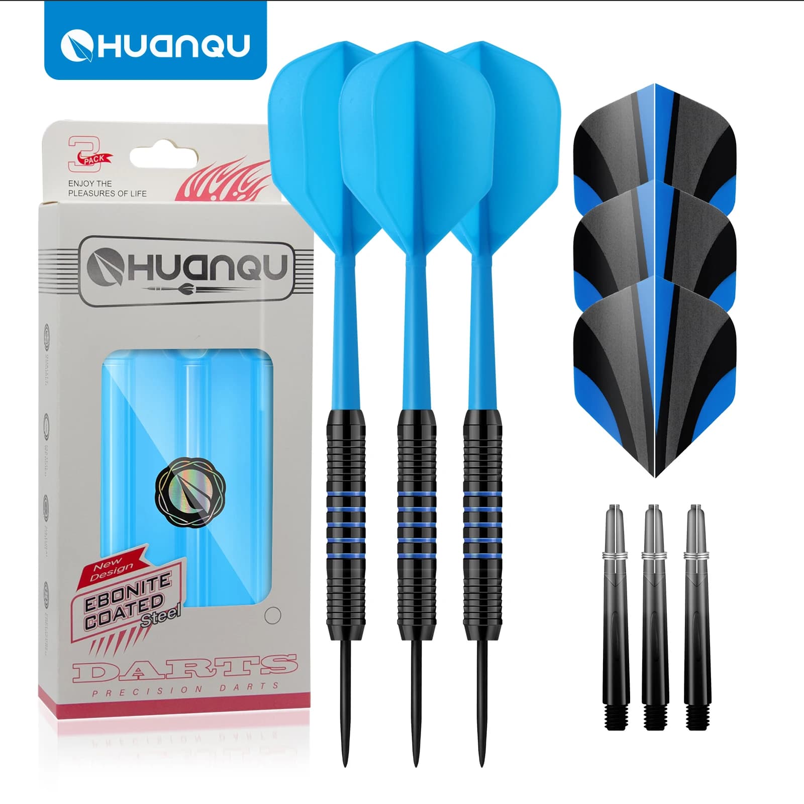 HUANQU 3Pcs 24g Hard Tip Darts Set with Flights Shafts Carry Case Professional Dart Game Training Accessories