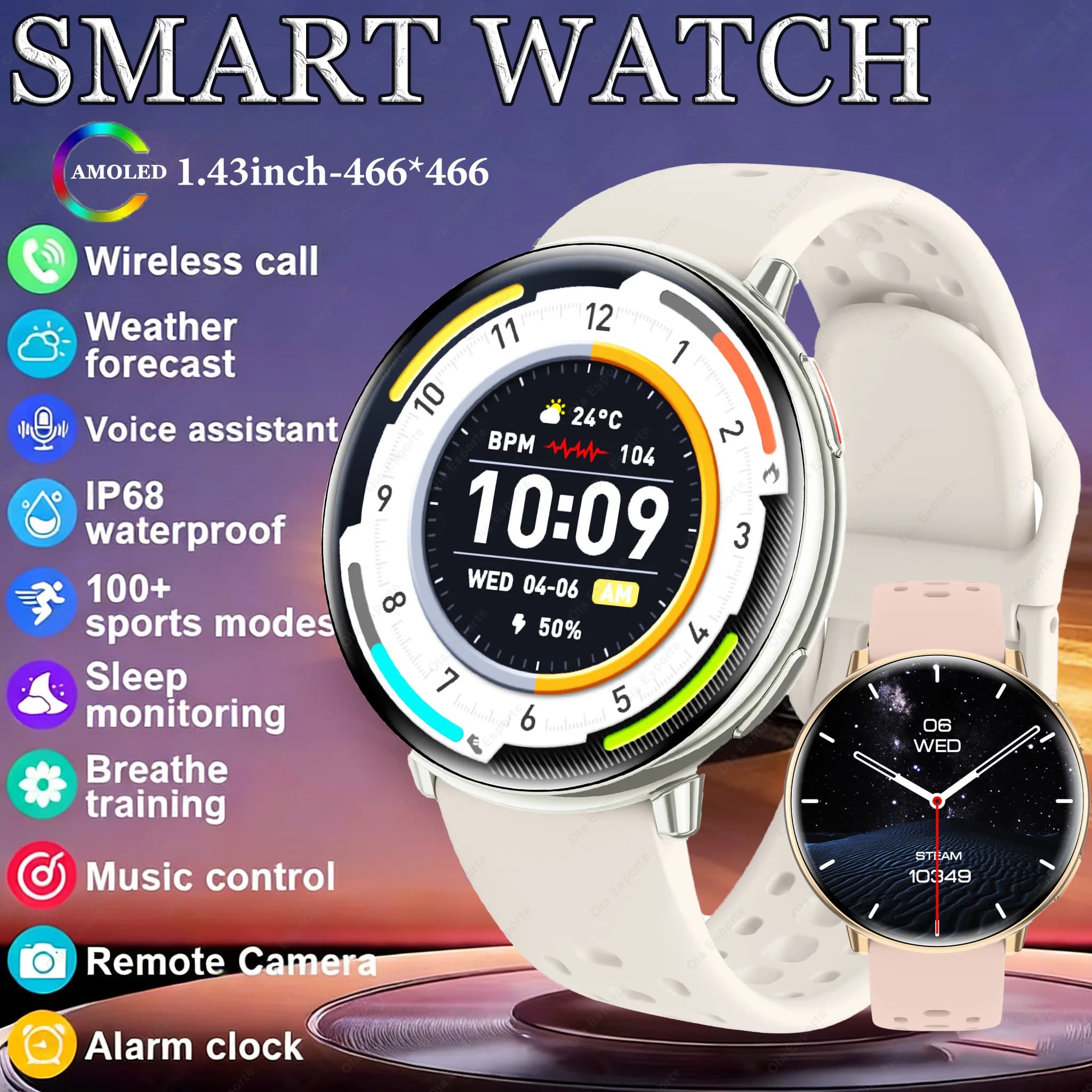 Nuovo Smartwatch GPS con Schermo AMOLED da 1,43 Pollici, Impermeabile IP68, Chiamate Bluetooth, Modalità Multi-sport, Monitoraggio della Salute, Regalo per Uomini e Donne