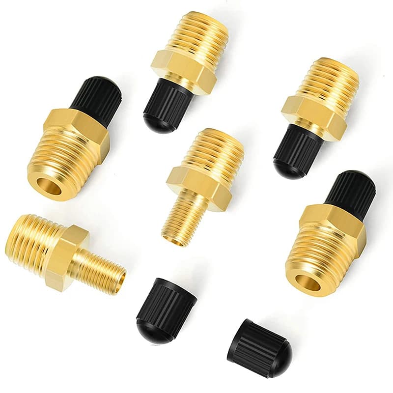 【L】Adattatore per gonfiaggio pneumatici in ottone da 2 pezzi con valvola interna da 1/4" NPT (M) a valvola Schrader standard (M) - Connettore per gonfiaggio pneumatici