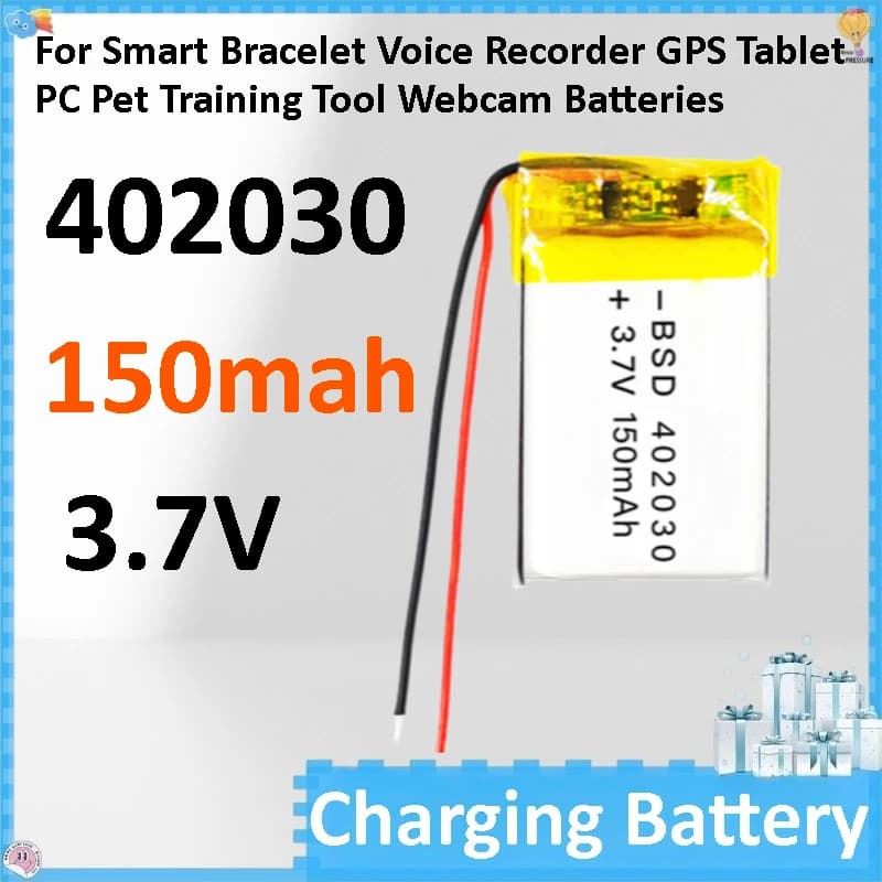 20 batterie 402030 da 150mAh 3.7V per Smart Bracelet, Registratore Vocale, GPS, Tablet PC, Strumento Addestramento Animali Domestici, Webcam