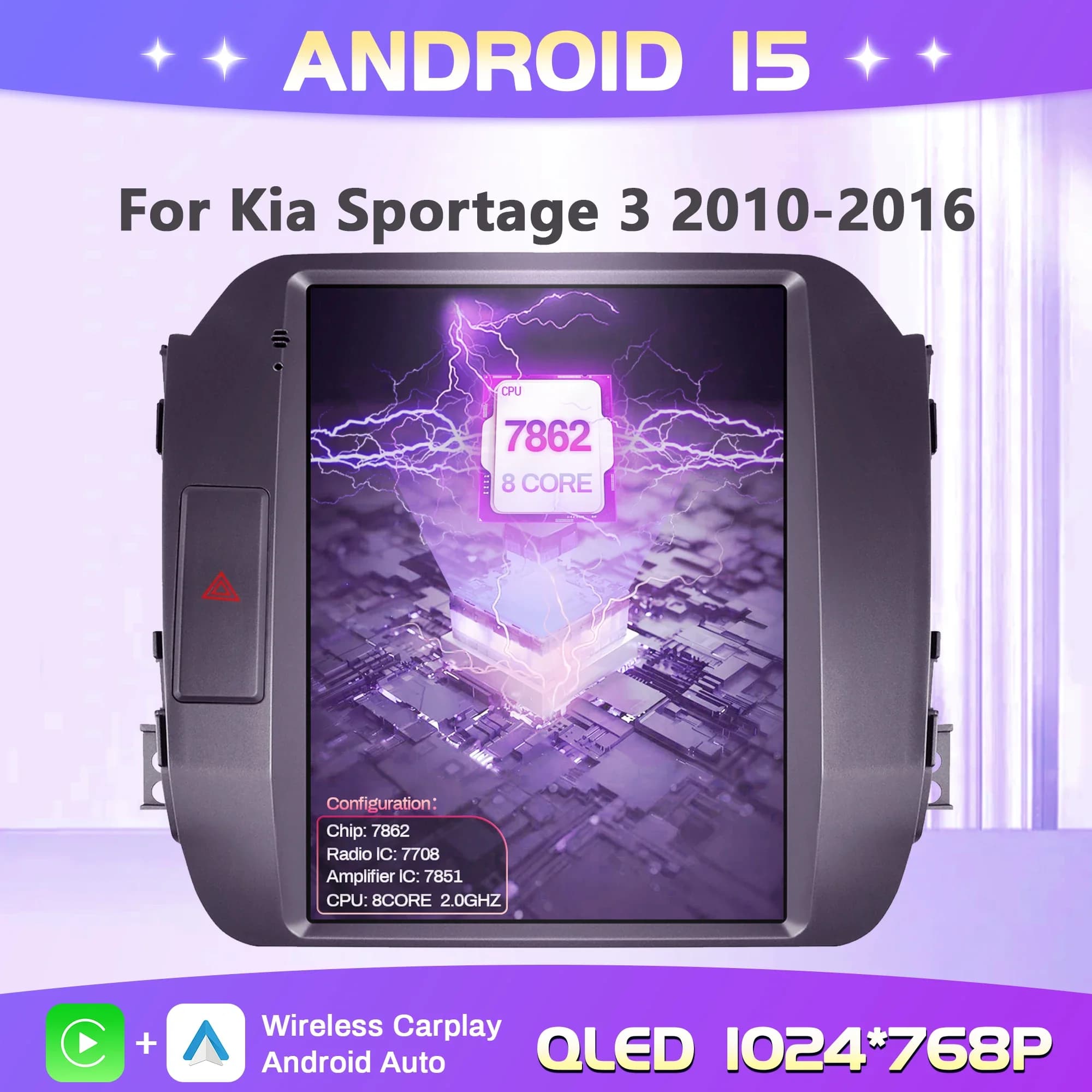 9.7inch Android 15 For Kia Sportage 3 2010-2016 Car Radio Multimedia Navigation 4G GPS Wireless Carplay Screen