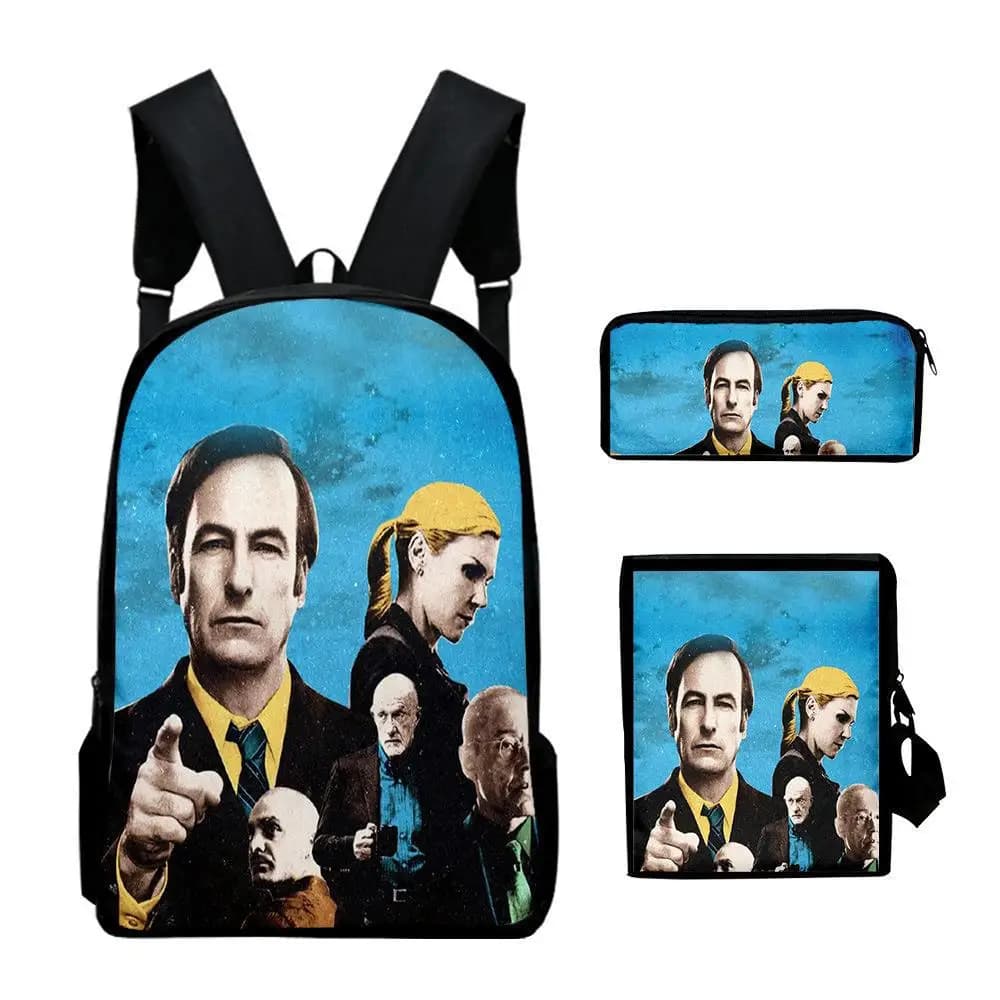 Classic Novelty Better Call Saul 3D Print 3pcs/Set pupil School Bags Laptop Daypack Backpack Inclined shoulder bag Pencil Case