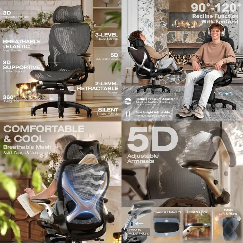Sedia da ufficio ergonomica in rete X100 con poggiapiedi, sedia da scrivania grande e alta con braccioli 5D, supporto lombare 3D regolabile, per gaming