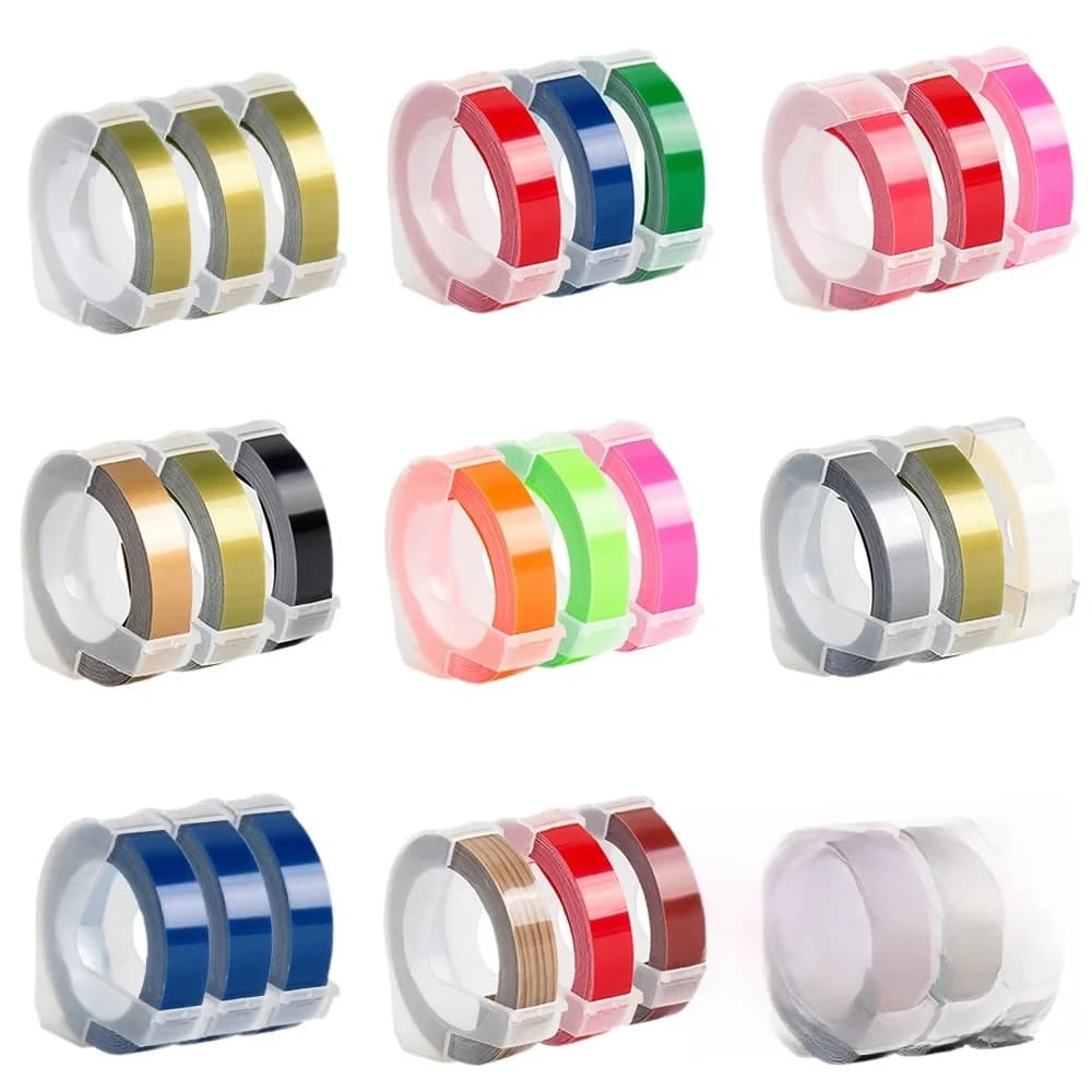 3 rotoli 9mm per DYMO 3D nastro per goffratura ricariche in plastica DYMO 12695 Omega Motex E101 1610 1880 macchina da scrivere cieca E303 etichettatrice