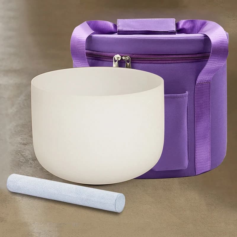 Hye-eun 440hz/432hz Crystal Singing Bowl Frosted Quartz 9 Inch CDEFGAB Note for Meditation Sound Healing with Carrying Case