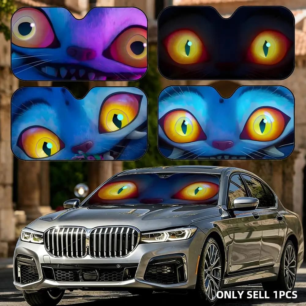 Parasole per Auto in Alluminio Pieghevole con Design Cartoon D-Derpy Eye - Protezione UV e Isolamento Termico