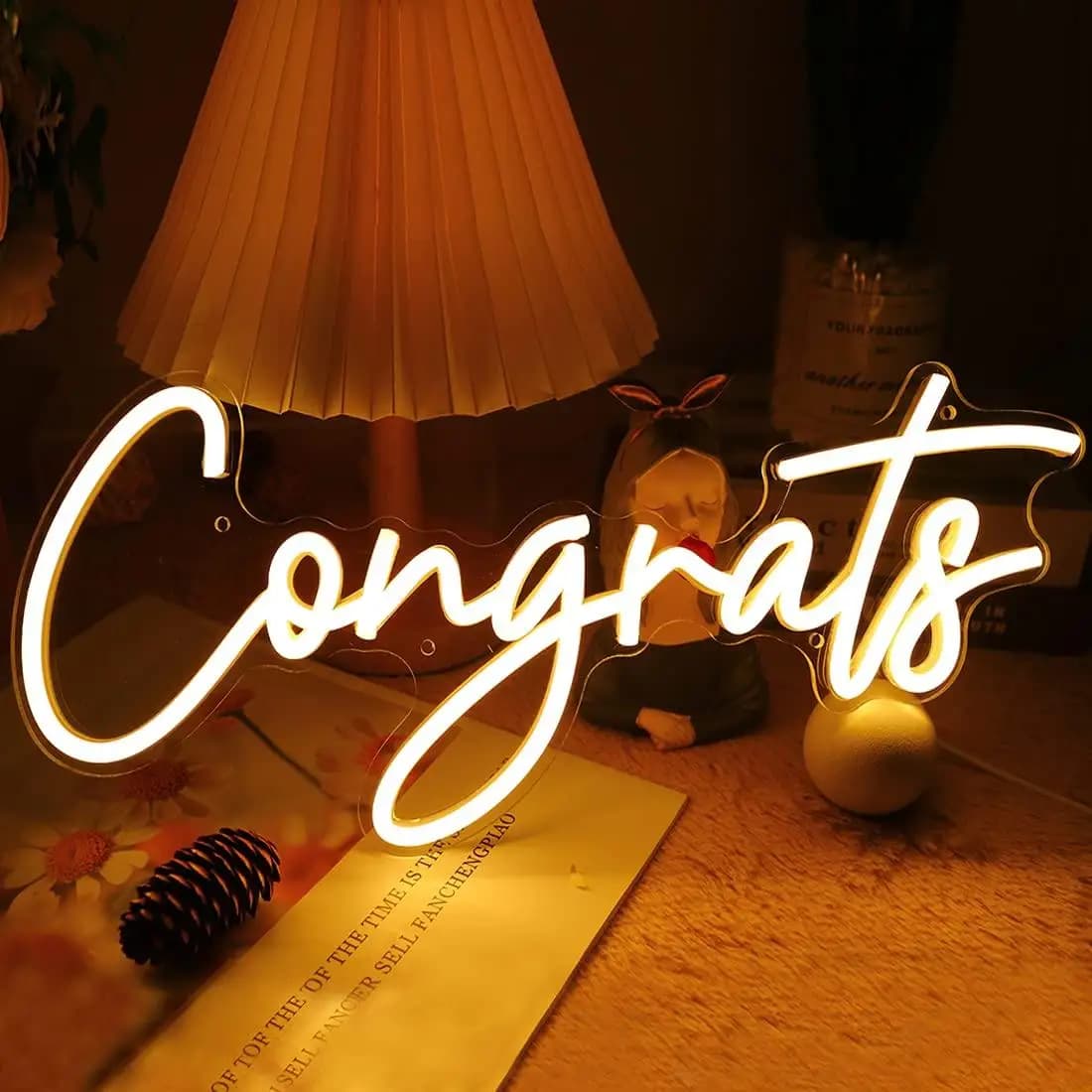 Insegna al Neon 'Congratulazioni' con Luce LED Dimmerabile USB per Laurea, Matrimonio, Compleanno, Festa, Decorazione Murale e Regalo