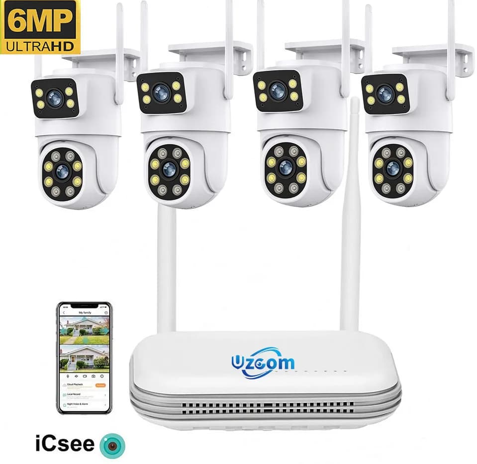 Kit NVR WiFi con Telecamera IP Esterna 8CH 6MP, Sistema di Videosorveglianza Domestica Wireless CCTV H.265, Mini Telecamera CCTV Wireless P2P