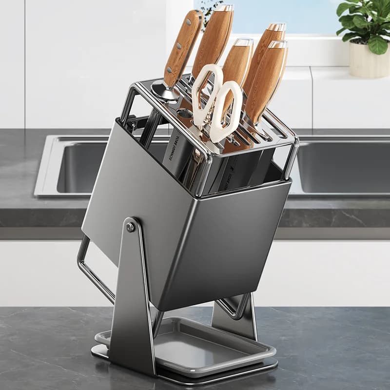 Swivel knife holder for kitchen door Open knife holder for home New holder with water tray Kitchen knife holder