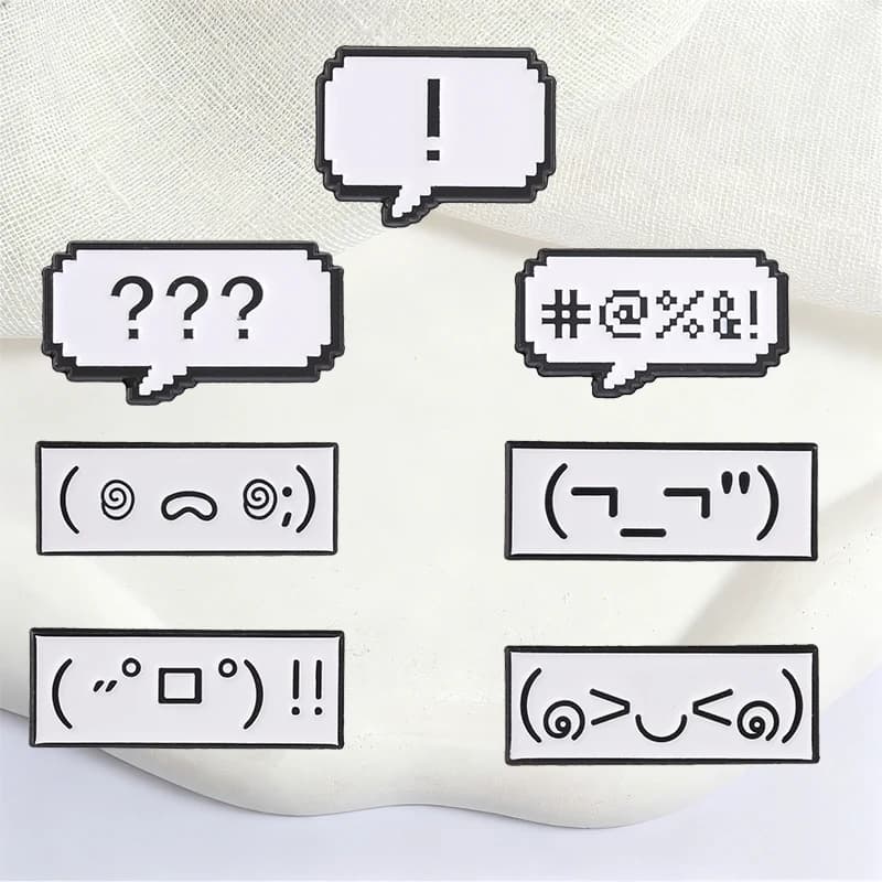 Retro Pixel Speech Bubble Enamel Pins Cute Cartoon Kaomoji Emoticon Brooches Fashion Lapel Badge Backpack Clothes Jewelry Gift