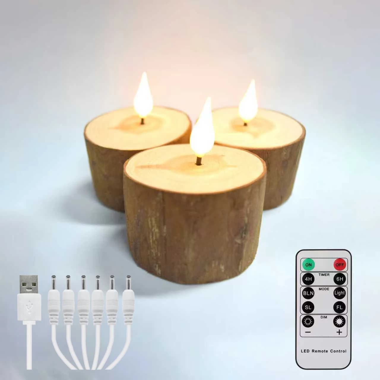 Candele a LED FPOO con candela in legno remota, ricaricabile, tremolante, senza fiamma, per la decorazione domestica delle vacanze di nozze