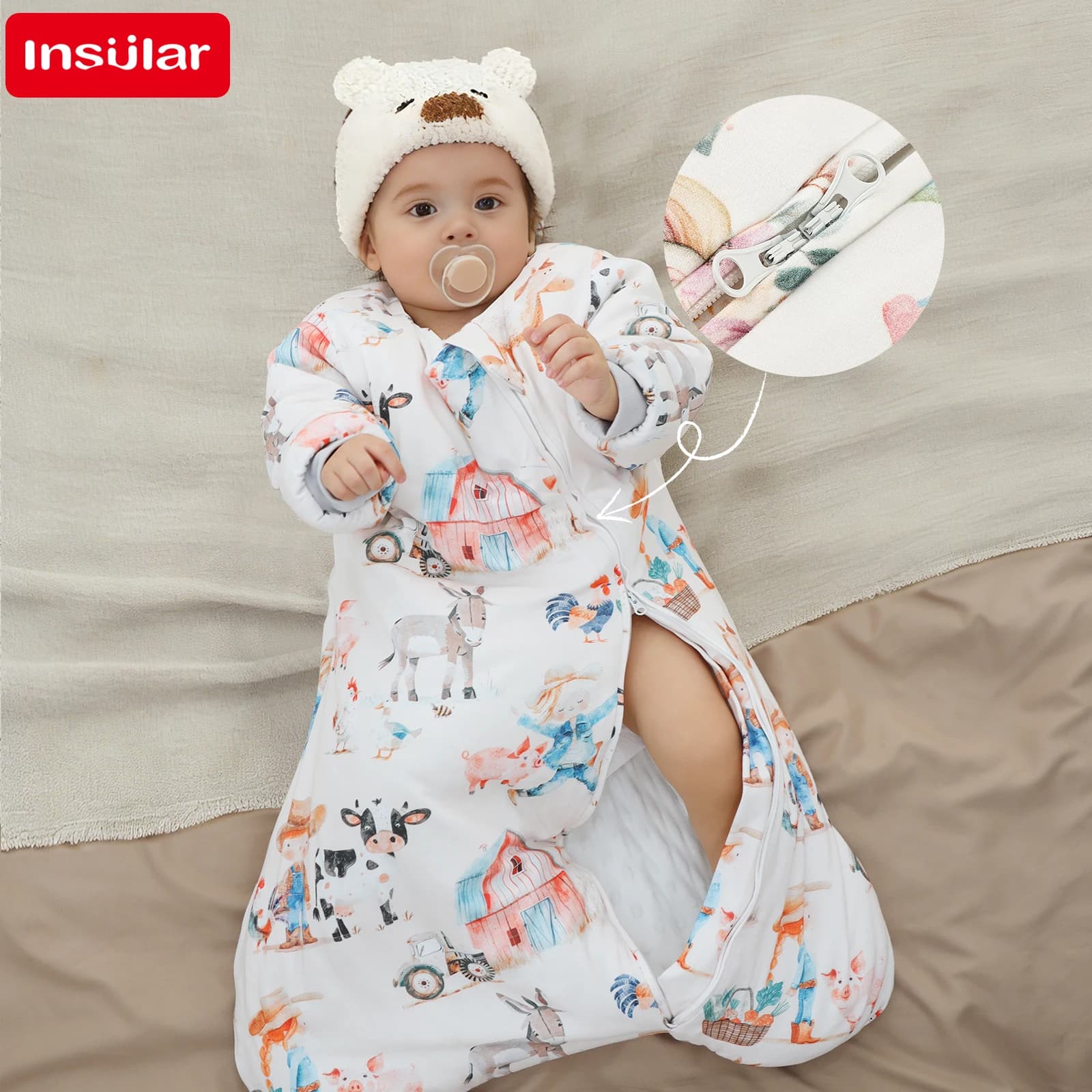 Baby cotton snail with detachable sleeves, thickened for autumn winter, baby pajamas