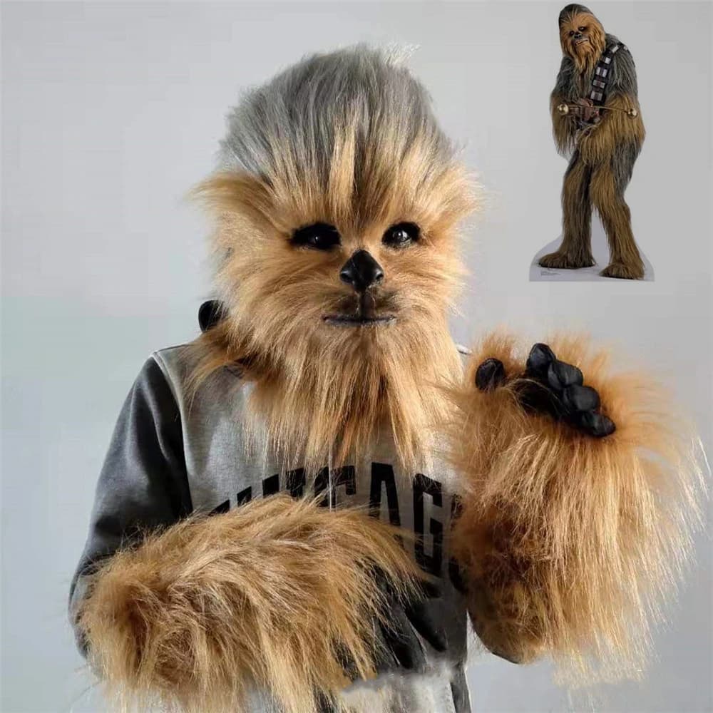 Movie Star Wars Chewbacca guanti per maschera Cosplay Chewie guanti per casco per capelli lunghi copricapo in lattice accessori per travestimento di Halloween Prop
