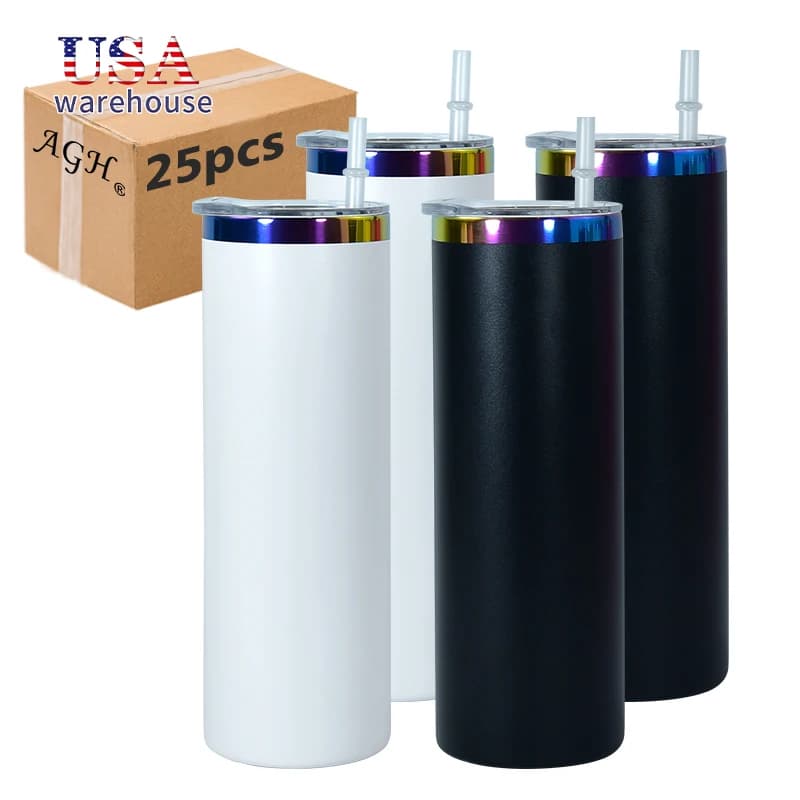 Pack of 25 pieces 20 ounces stainless steel with insulated laser engraving rainbow under the thin glass straight with cover Hu
