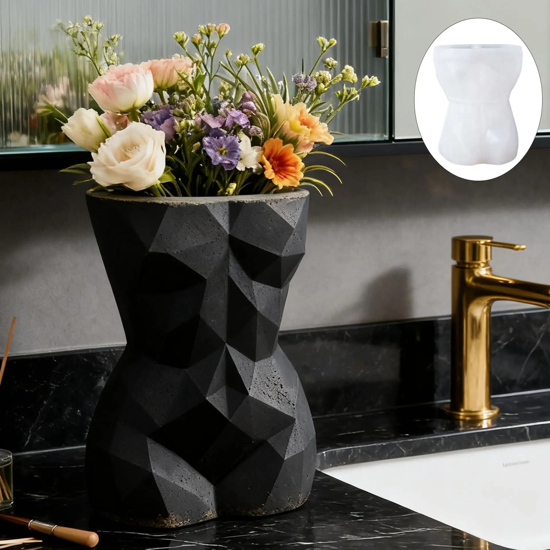 Stampo in silicone per vaso di fiori per corpo femminile geometrico 3D, stampo in cemento per fioriera per torso umano sexy, vaso per candele epossidiche in resina fai da te