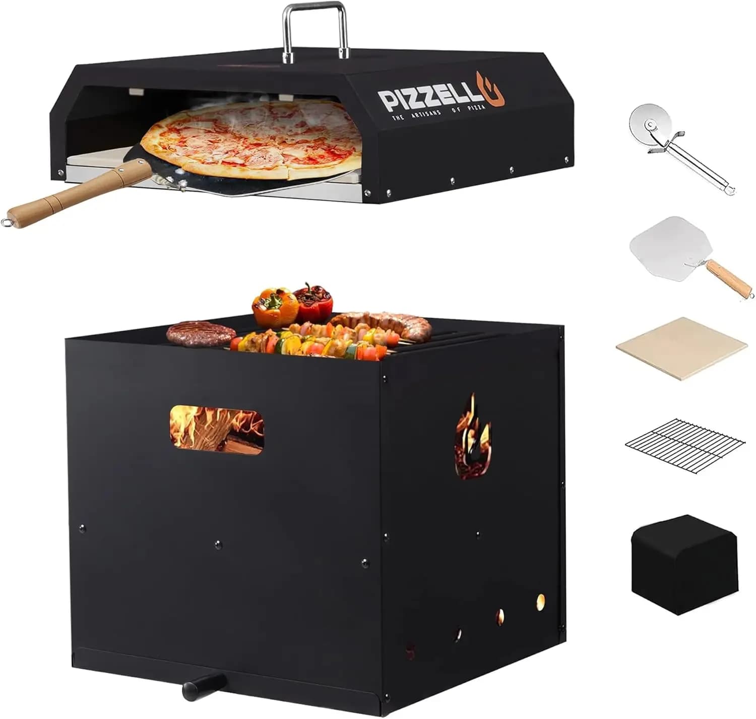 Forno per Pizza da Esterno 4-in-1 con Pietra da 16 Pollici, Design Smontabile per Grigliare e Cuocere