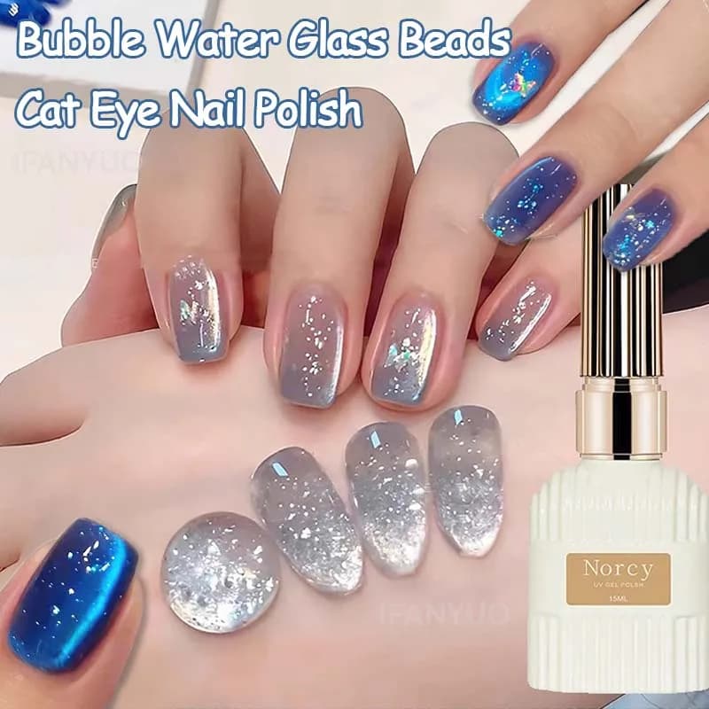 2026 New Sparkling Crystal Cat Eye Gel Nail Polish Summer Bubble Water Glass Bead Effect UV Gel DIY Nail Art Salon Manicure 15ml