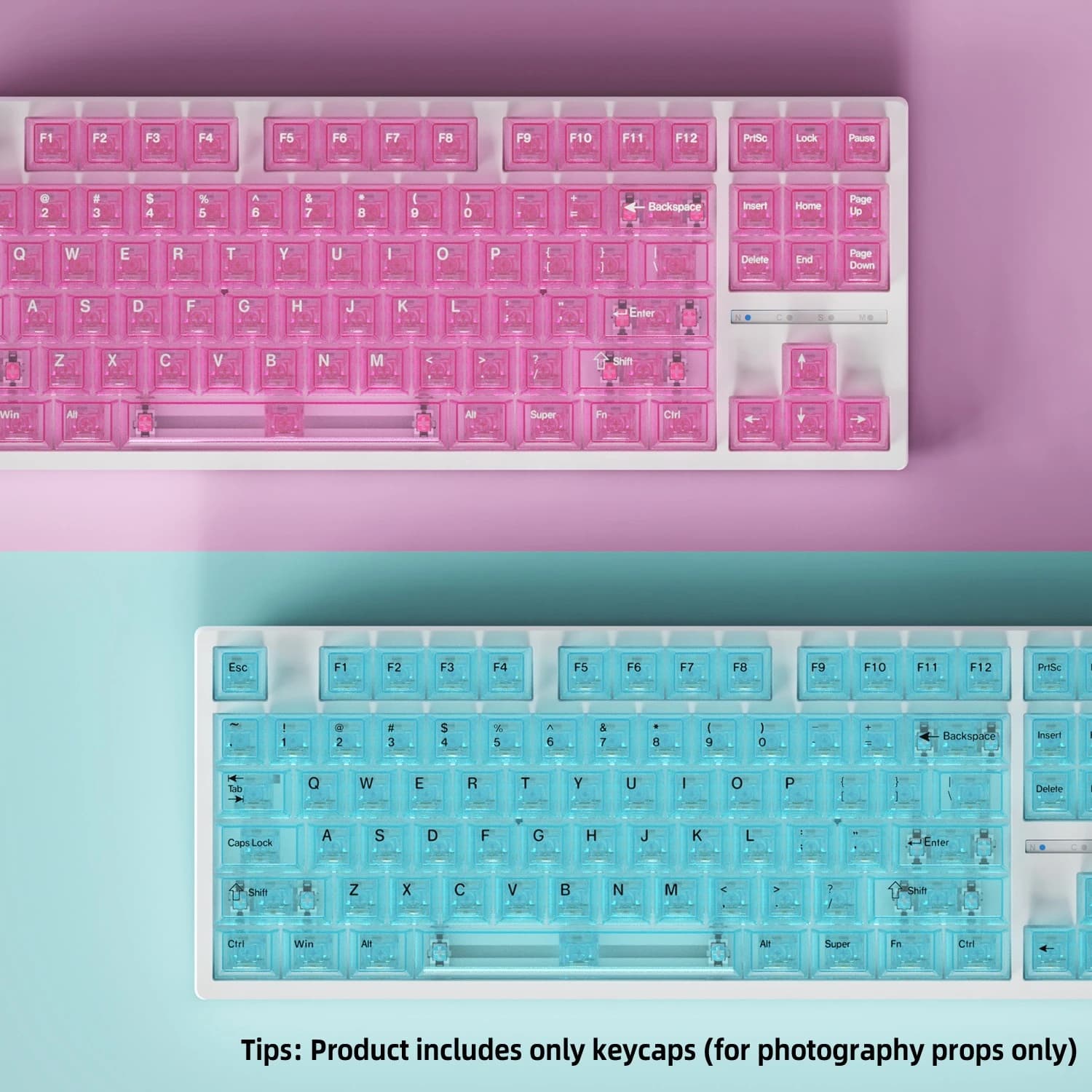 Keycaps Trasparenti Profilo Cherry in PC per Tastiera Meccanica, Tasti Rosa Bianco Blu Nero 60 70 80 90 100