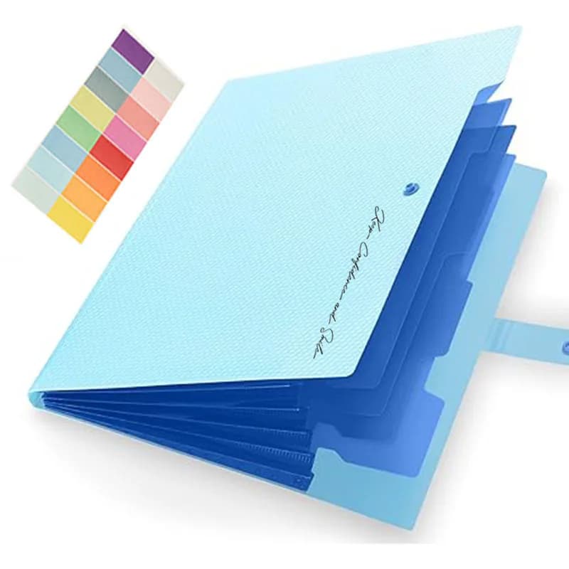 5 Pocket Plastic Pouch with Snap Button Accordion Folder File Organization A4 Size Document Folders WJJ06