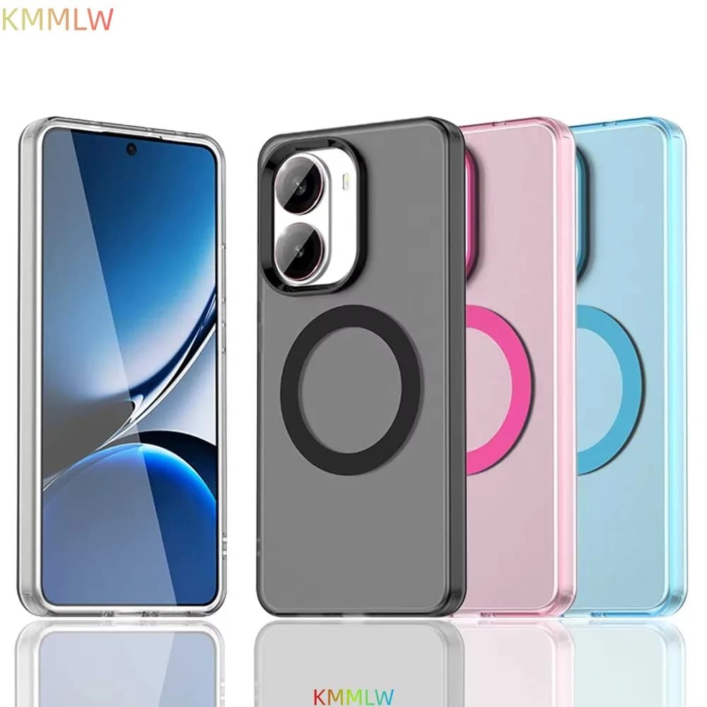 Custodia magnetica per ricarica wireless per Mi Poco X7 X5 X6 Pro M6 F6 Pro C61 C65 C71 Cover colori caramella con retro trasparente