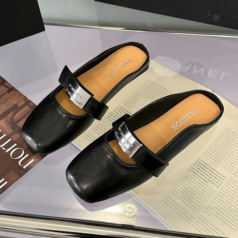 Mules con punta chiusa in stile francese, mocassini con punta quadrata, comodi e casual, scarpe da passeggio per tutti i giorni da donna