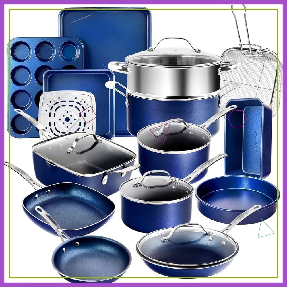 Set di Pentole in Ceramica Antiaderente da 20 Pezzi con Teglie, Padella e Vaporiera, Senza PFOA, Adatto per Forno e Lavastoviglie